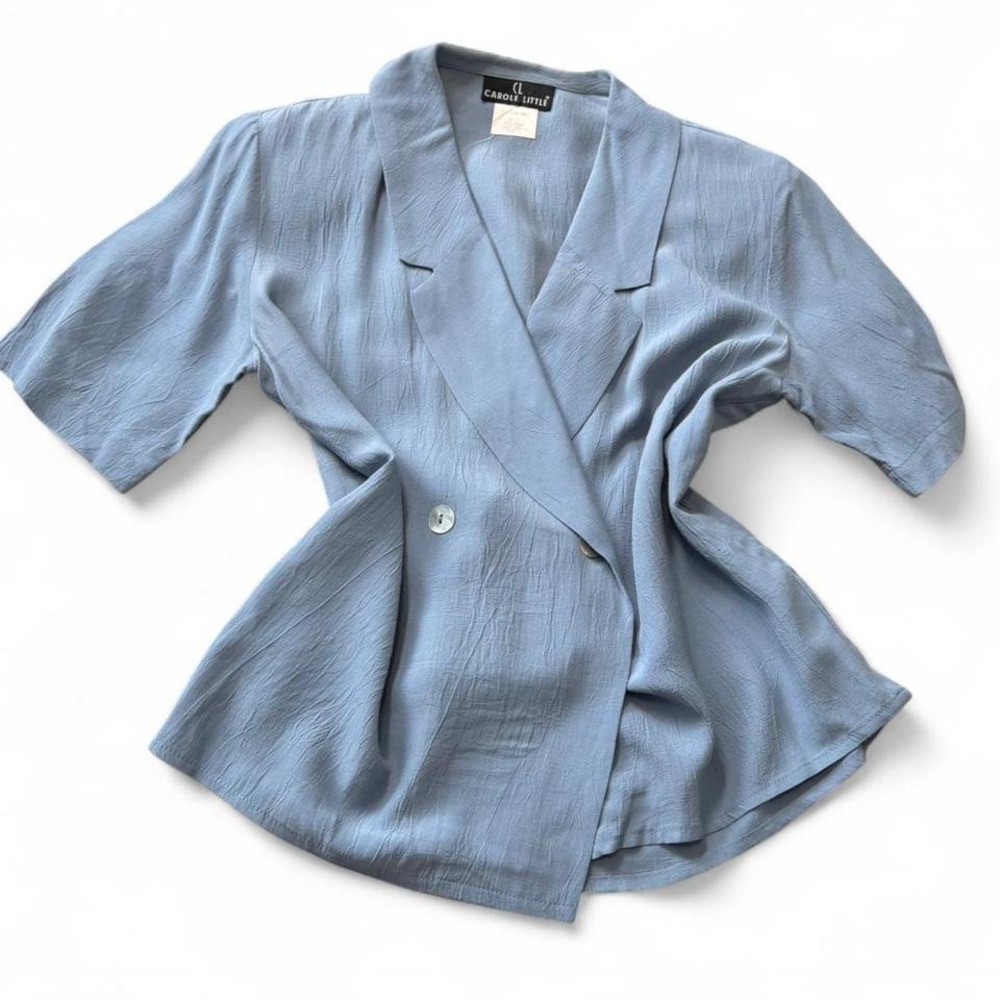 Vintage 90s Carole Little Blue Short Sleeve Double Breasted Blazer, Women's Sz 4